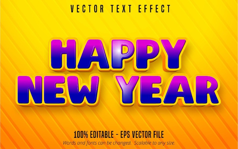 С Новым годом - редактируемый текстовый эффект, мультяшный стиль шрифта, графическая иллюстрация