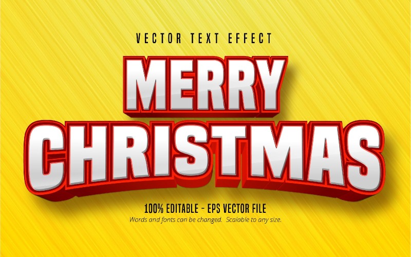 С Рождеством - редактируемый текстовый эффект, красный и желтый мультяшный стиль шрифта, графическая иллюстрация