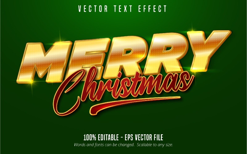 С Рождеством - редактируемый текстовый эффект, стиль шрифта блестящего золотого и красного цвета, графическая иллюстрация