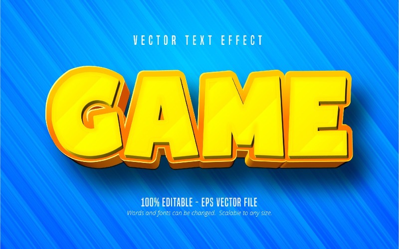 Spel - redigerbar texteffekt, gul tecknad teckensnittsstil, grafikillustration