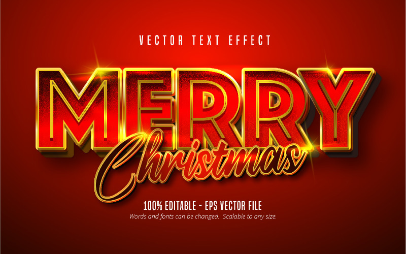 Веселого Різдва - текстовий ефект для редагування, стиль золотого та червоного шрифту, графічна ілюстрація