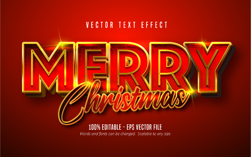 Vrolijk kerstfeest - bewerkbaar teksteffect, gouden en rode letterstijl, grafische illustratie