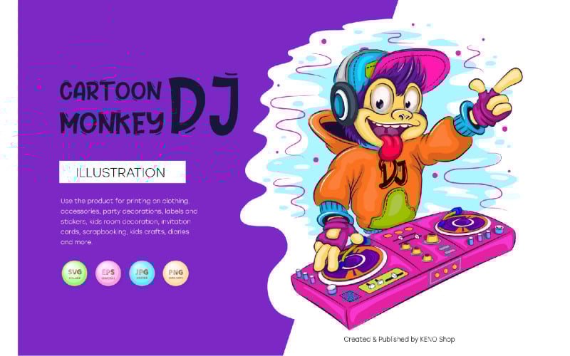 Cartoon aap DJ. T-shirt, Vector, PNG.