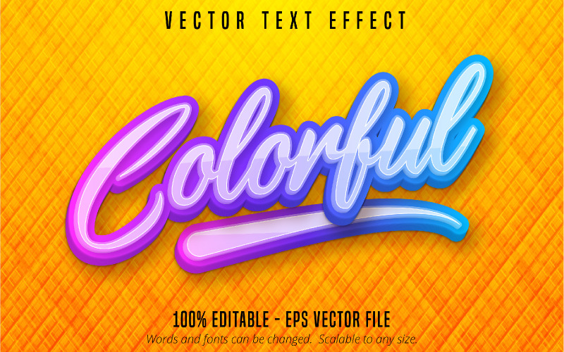 Colorido: efecto de texto editable, estilo de fuente de dibujos animados púrpura y azul, ilustración de gráficos