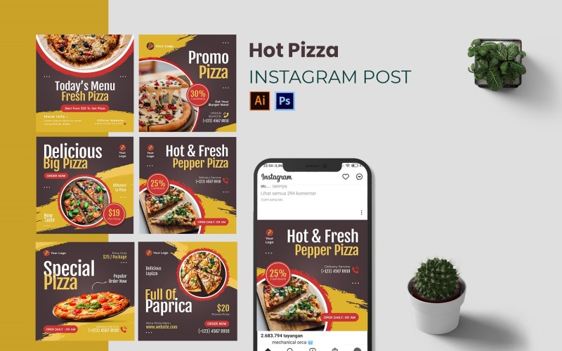 Hot Pizza Instagram Post Template #220010 - Templatemonster