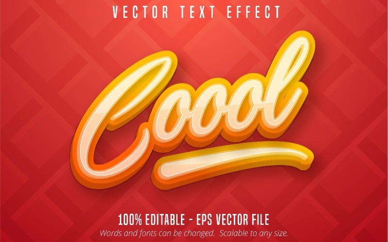 Круто - редактируемый текстовый эффект, мягкий оранжевый мультяшный стиль шрифта, графическая иллюстрация