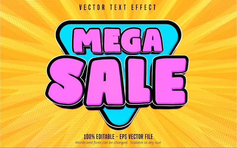 Mega Sale - 可编辑的文字效果，粉红色卡通字体样式，图形插图