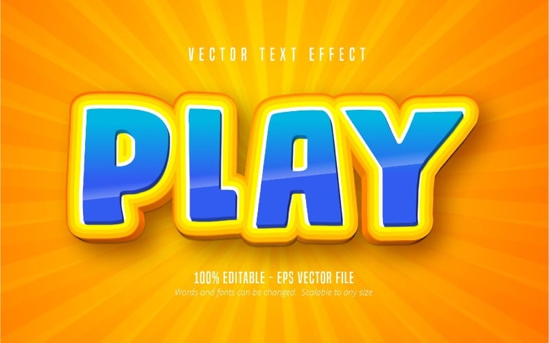 Play - Editable Text Effect, Yellow And Blue Cartoon Font Style, Graphics Illustration