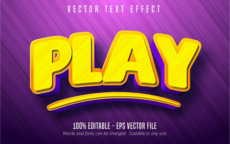 Play - Efeito de texto editável, estilo de fonte do jogo de cor amarela, ilustração gráfica