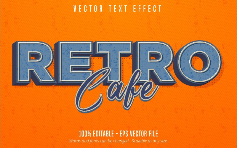 Retro Cafe – szerkeszthető szövegeffektus, 80-as és 70-es évek vintage betűtípusa, grafikus illusztráció