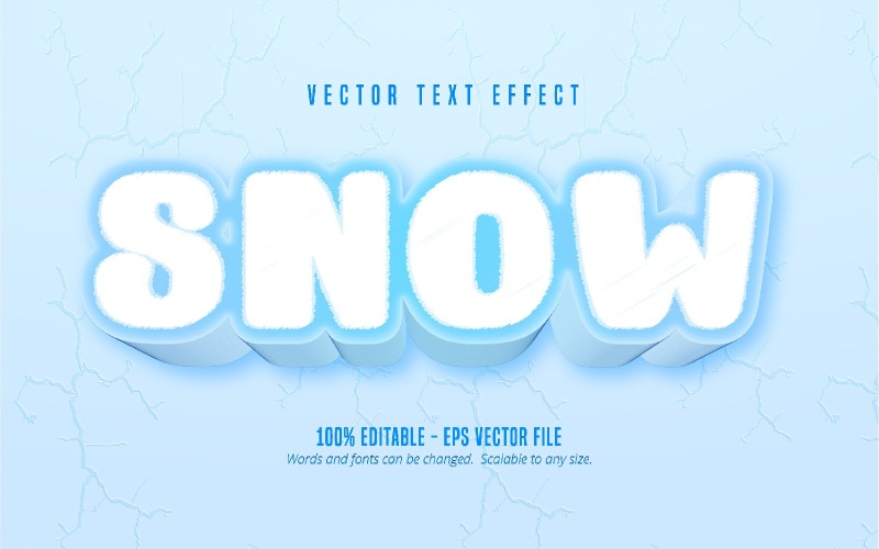 Снег - редактируемый текстовый эффект, мягкий синий мультяшный стиль шрифта, графическая иллюстрация