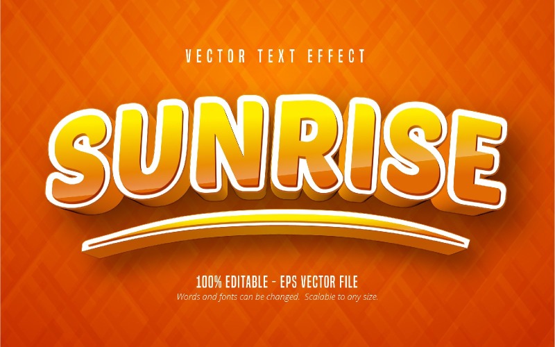 Восход солнца - редактируемый текстовый эффект, оранжевый мультяшный стиль шрифта, графическая иллюстрация