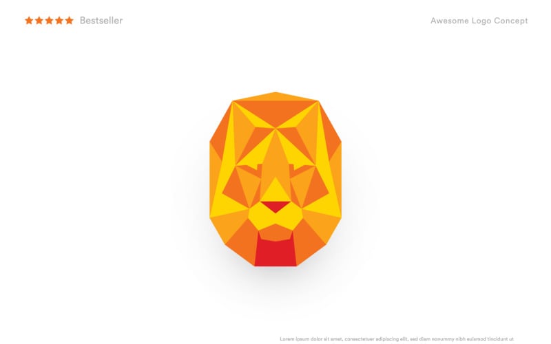 Cabeça de leão de origami, máscara Low Poly, modelo de logotipo poligonal abstrato.
