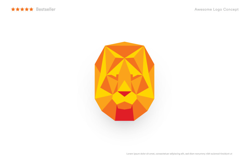 Origami Lví hlava, maska s nízkou poly, šablona abstraktního polygonálního loga.