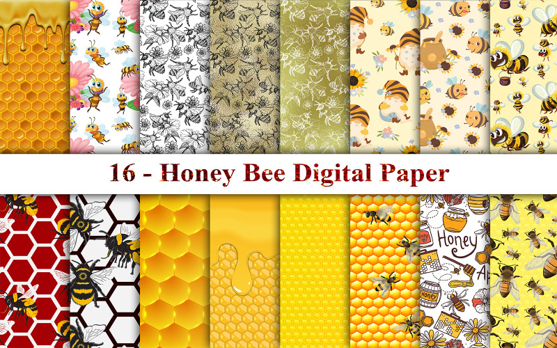 Цифровая бумага медоносной пчелы, узор медоносной пчелы, фон медоносной пчелы
