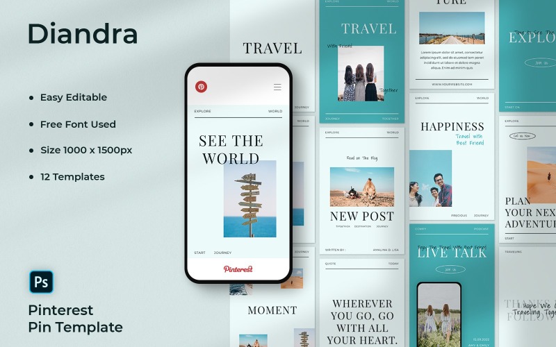 Diandra - шаблон пина для путешественника в социальных сетях