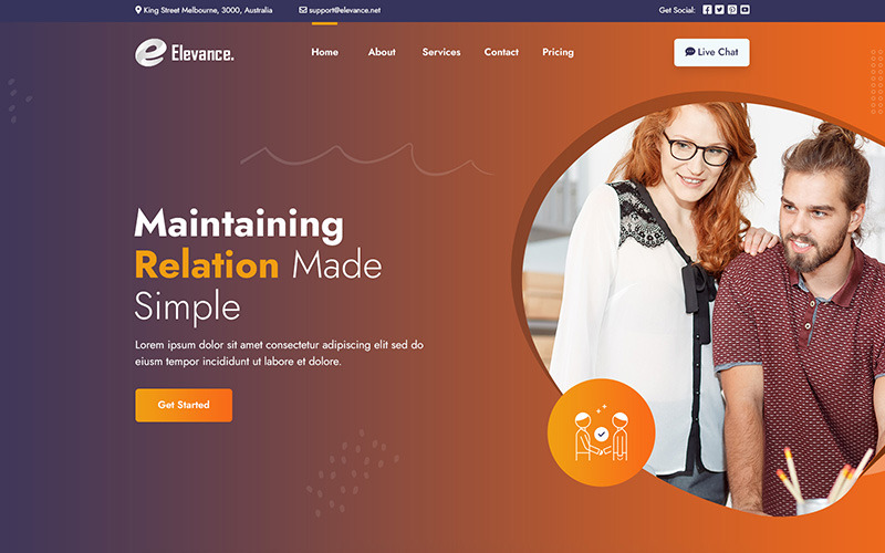 Elevance - PSD-шаблон агентства зв'язків з громадськістю