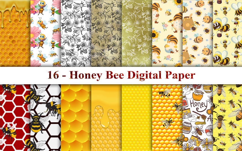 Honey Bee Digital Paper, Honey Bee Muster, Honey Bee Hintergrund