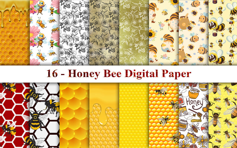 Honey Bee Digital Paper, Honey Bee Pattern, Honey Bee Background
