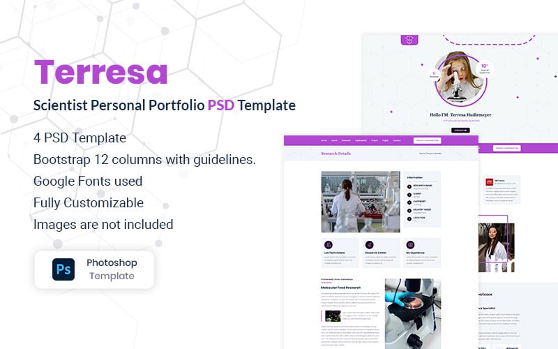 Тереза – Шаблон PSD особистого портфоліо вченого