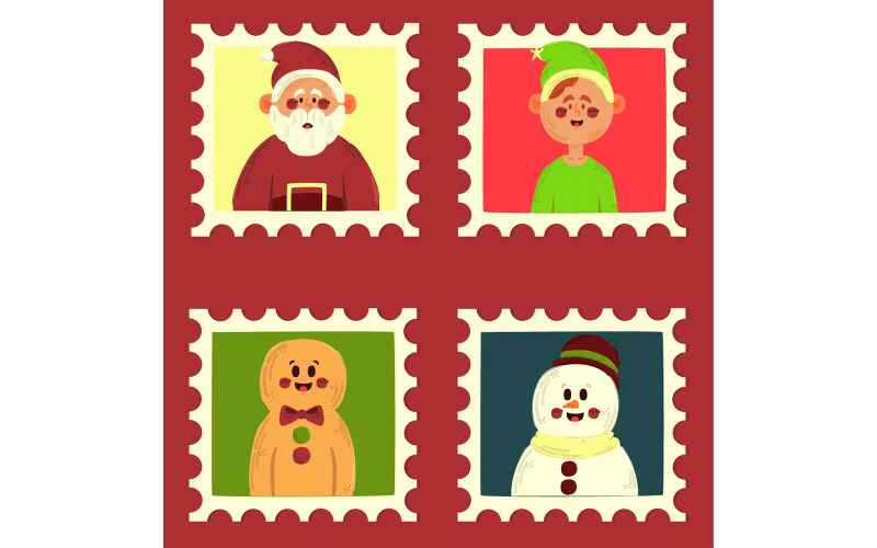 Ilustración de sellos postales de Navidad