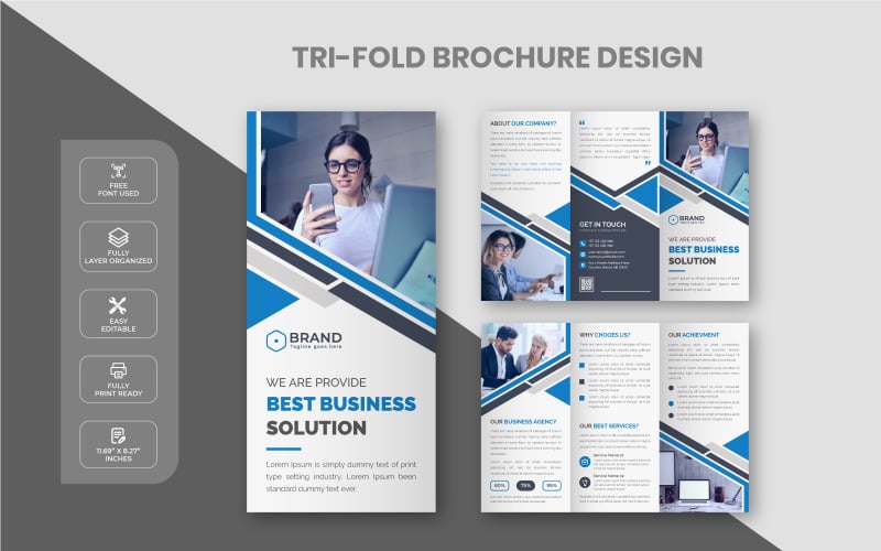 Modelo de design de brochura com três dobras criativas para negócios corporativos modernos