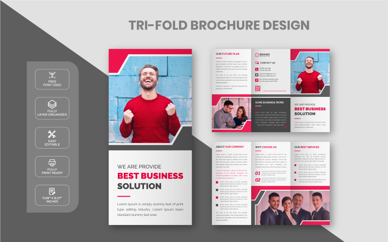 Plantilla de diseño de folleto tríptico corporativo rojo