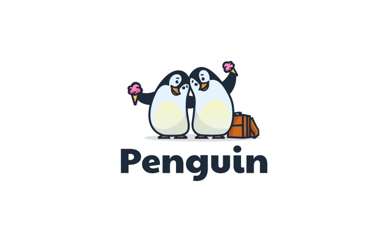 Twin Penguin Cartoon Logo šablona