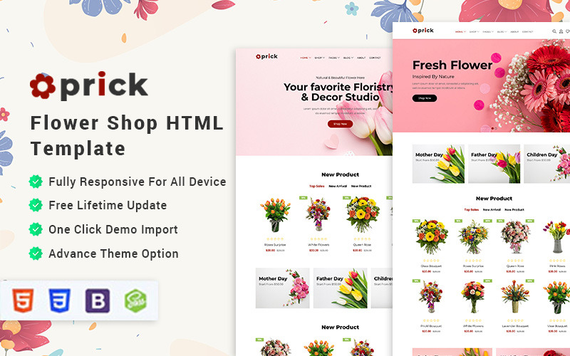 Prick - Blomsteraffär HTML-mall