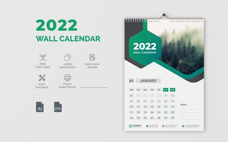 2022 Wall Calendar Design #220533 - TemplateMonster