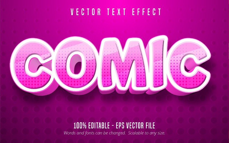 Comic - bewerkbaar teksteffect, roze kleurlijnen getextureerde cartoon-tekststijl, grafische illustratie