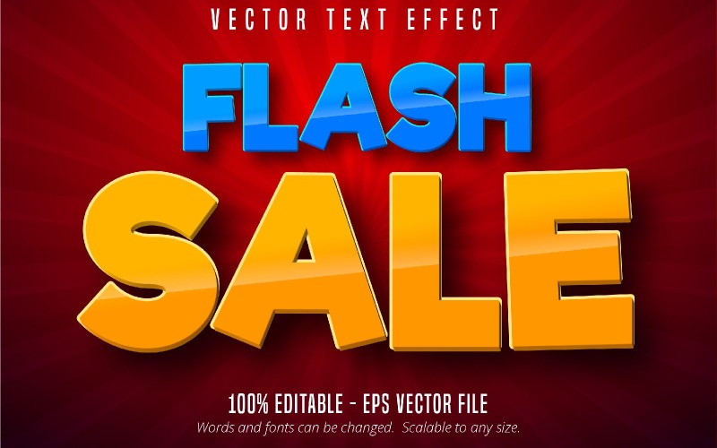 Flash-розпродаж – текстовий ефект, який можна редагувати, стиль мультфільму синього та оранжевого кольорів, графічна ілюстрація