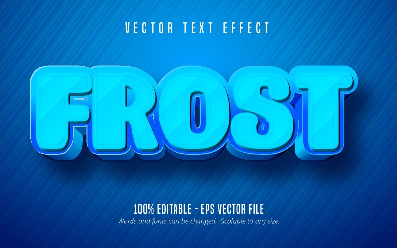 Frost - edytowalny efekt tekstowy, styl tekstu kreskówek w kolorze niebieskim, ilustracja graficzna
