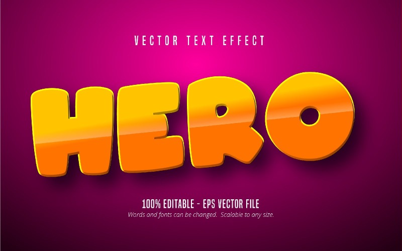 Герой - текстовий ефект для редагування, стиль мультфільму оранжевого кольору, графічна ілюстрація