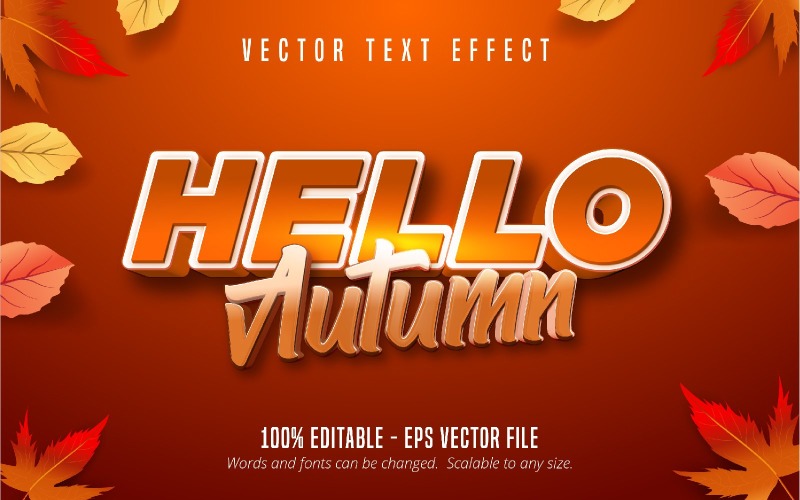 Hello Autumn - Editable Text Effect, Orange Color Cartoon Text Style, Graphics Illustration