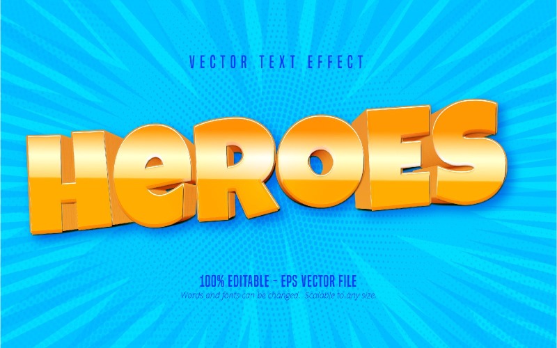 Heroes - redigerbar texteffekt, orange och blå färg tecknad textstil, grafikillustration