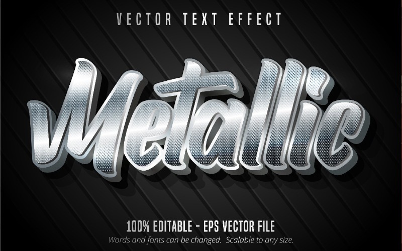 Métallique - Effet de texte modifiable, Style de texte de couleur argent, Illustration graphique