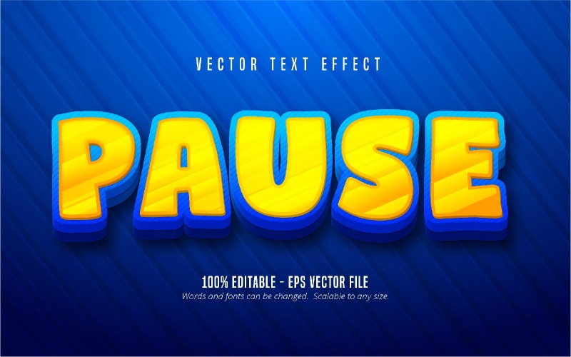 Pausa: efecto de texto editable, estilo de texto de dibujos animados de color amarillo y azul, ilustración de gráficos