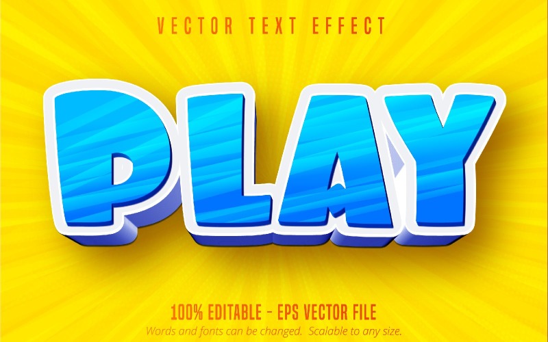 Play - Editable Text Effect, Light Blue And Yellow Color Cartoon Text ...