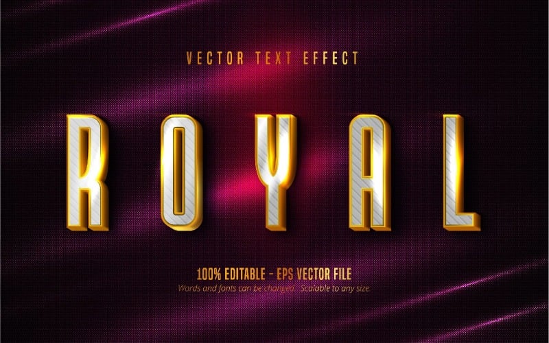 Royal - Effet de texte modifiable, style de texte métallique de couleur dorée et rouge brillant, illustration graphique
