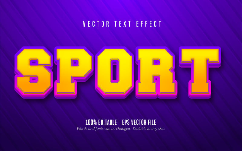 Sport - Edytowalny efekt tekstowy, żółty kolor kreskówkowy styl tekstu, ilustracja graficzna