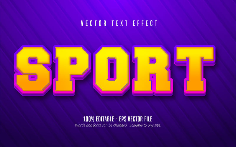 Спорт - редактируемый текстовый эффект, мультяшный стиль желтого цвета, графическая иллюстрация