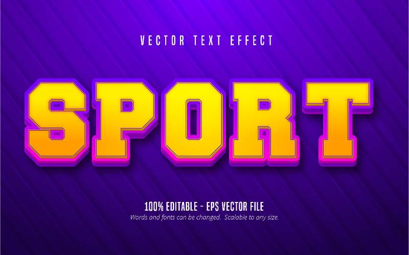 Sport - redigerbar texteffekt, gul färg tecknad textstil, grafikillustration