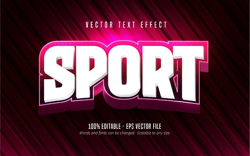 Sport - redigerbar texteffekt, mörkrosa färg tecknad textstil, grafikillustration