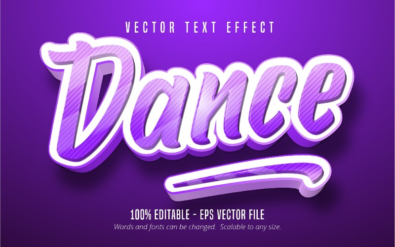 Танець - текстовий ефект, який можна редагувати, стиль мультфільму фіолетового кольору, графічна ілюстрація