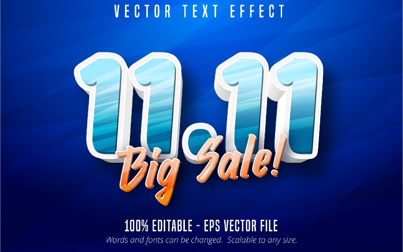 11.11 Великий розпродаж – текстовий ефект, який можна редагувати, стиль мультфільму синього кольору, графічна ілюстрація