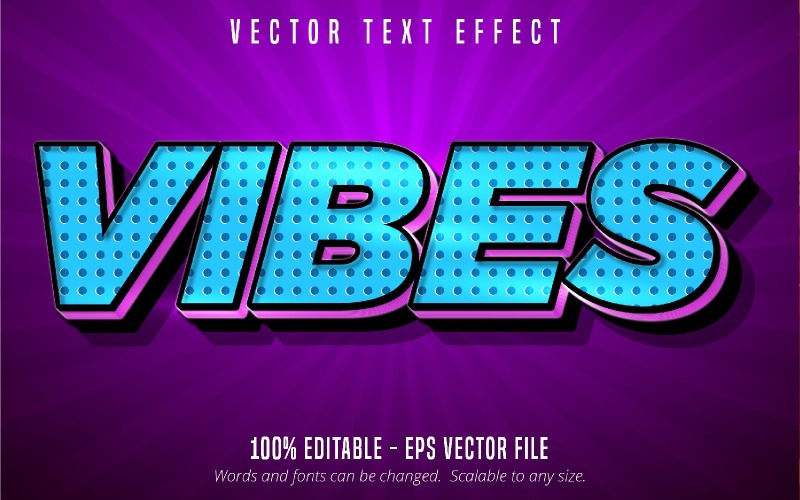 Vibbar - redigerbar texteffekt, blå färgprickar texturerad tecknad textstil, grafisk illustration