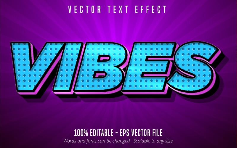 Vibes – текстовий ефект, який можна редагувати, Текстурований стиль мультфільму з синіми кольоровими точками, графічна ілюстрація