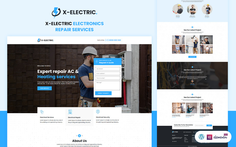 X-Electric Services Elementor mall för landningssida