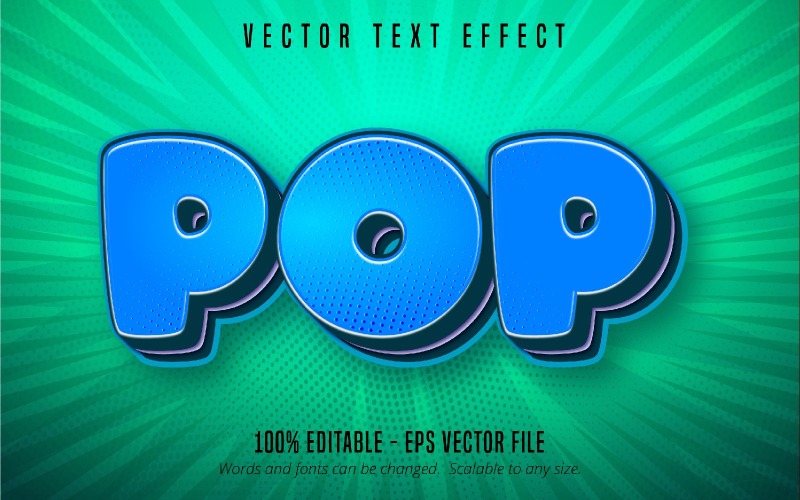 Pop - bewerkbaar teksteffect, blauwe kleur Cartoon tekststijl, grafische illustratie